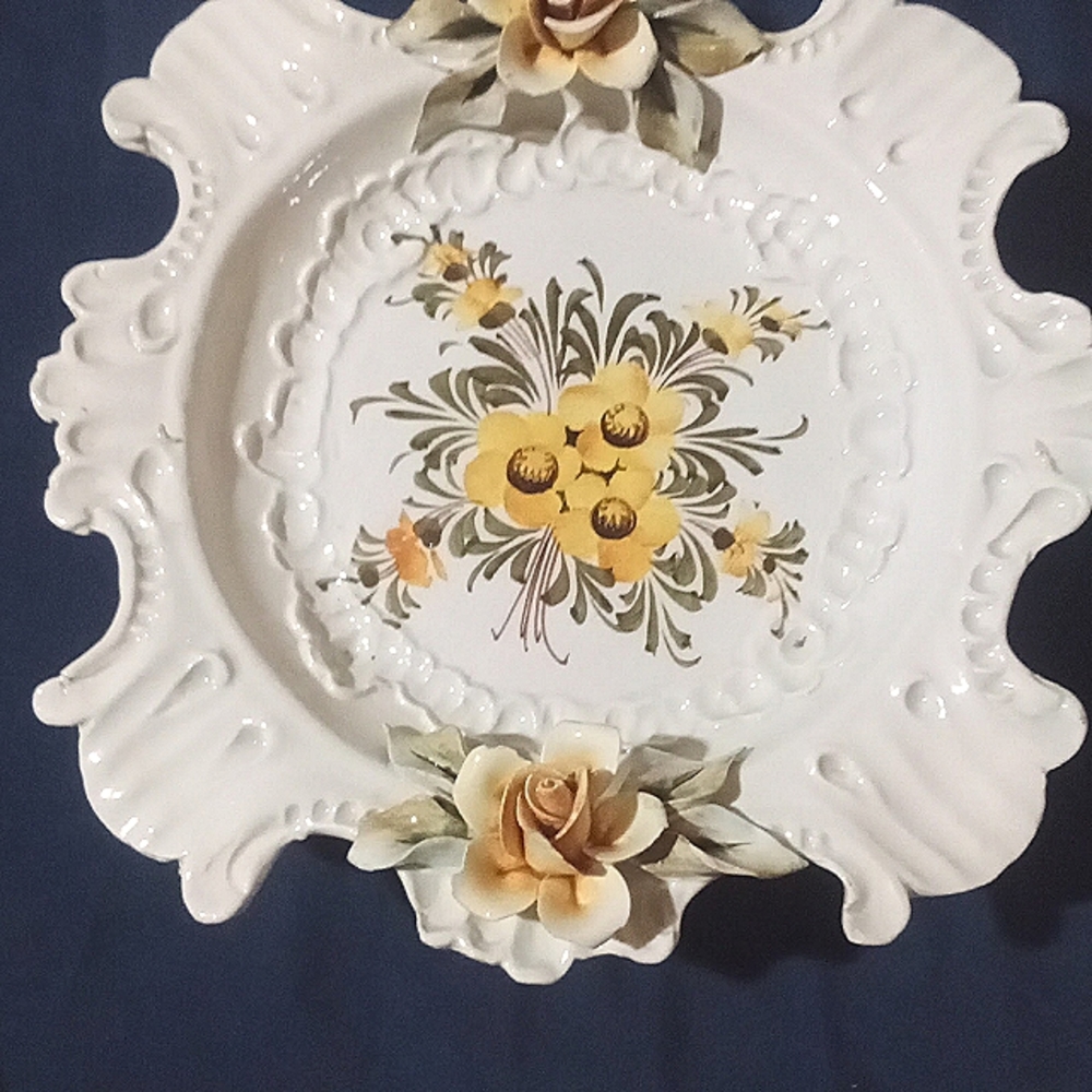 Vintage Ceramic Italian ashtray yellow floral